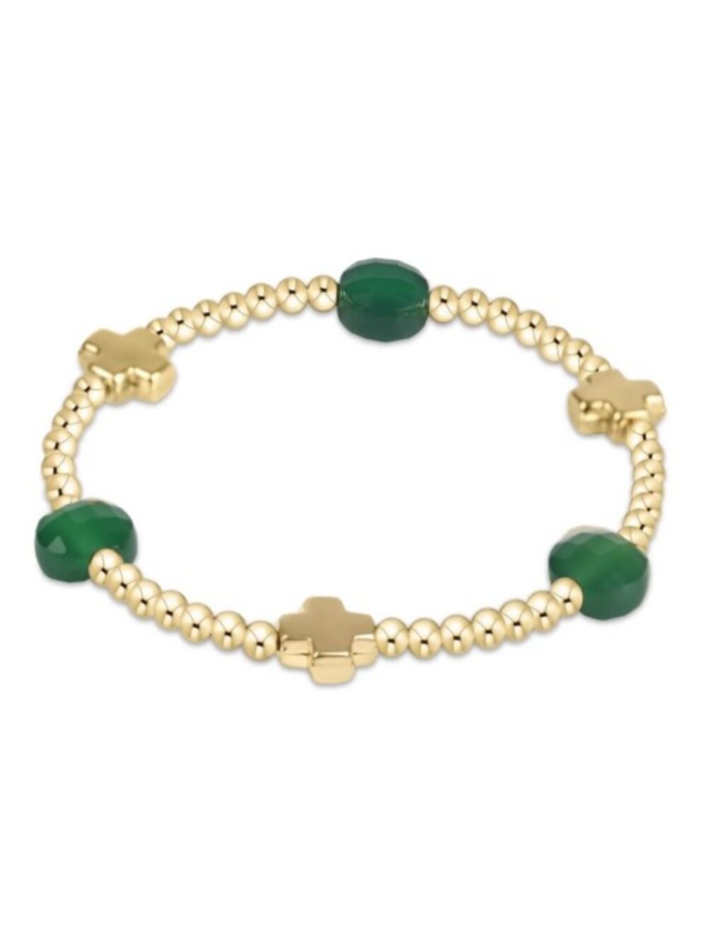 New Enewton Signature Cross 14kt Gold-filled Admire Green 8mm Beads Bracelet
